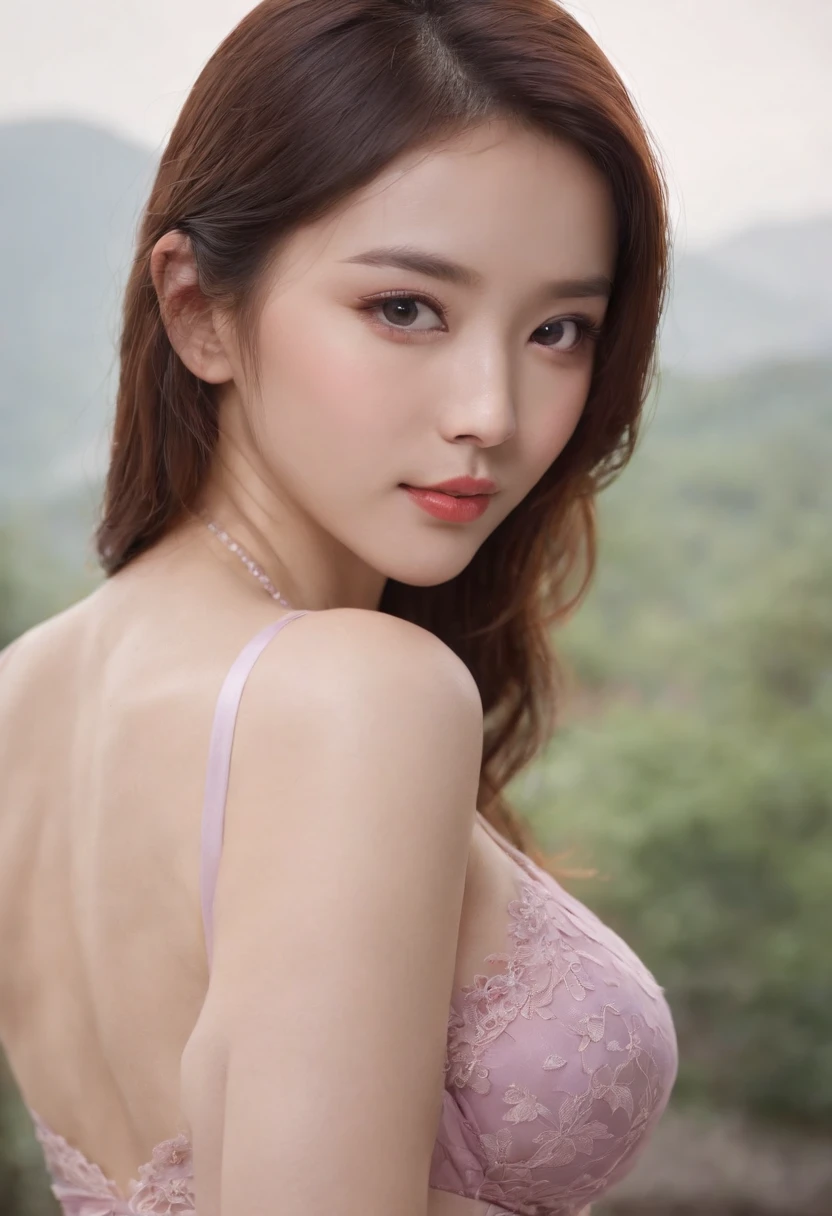 Chinese girl VN02, Shot on a Sony DSLR,120 mm F/4 Wide angle Best quality, Masterpiece, Ultra detailed, Purple silk lace transparent half bra,Pink briefs, rendering by octane, Beautiful detailed eyes, ultra detailed hair, Charming, D cup chest, Sexy,, long whitr hair , (Cleavage 1.2)