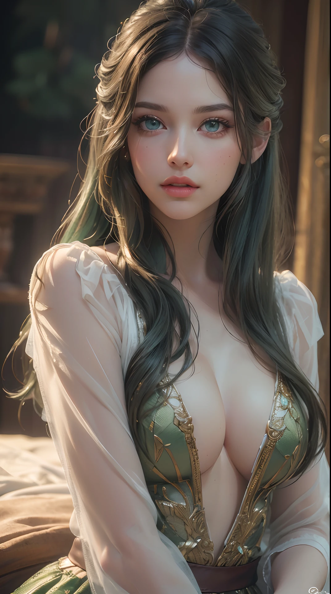 (best quality,4k,8k,highres,masterpiece:1.2), ultra-detailed, (realistic,photorealistic,photo-realistic:1.37),(green eyes, beautiful detailed lips, extremely detailed eyes and face, long eyelashes),studio lighting,physically-based rendering,vivid colors,