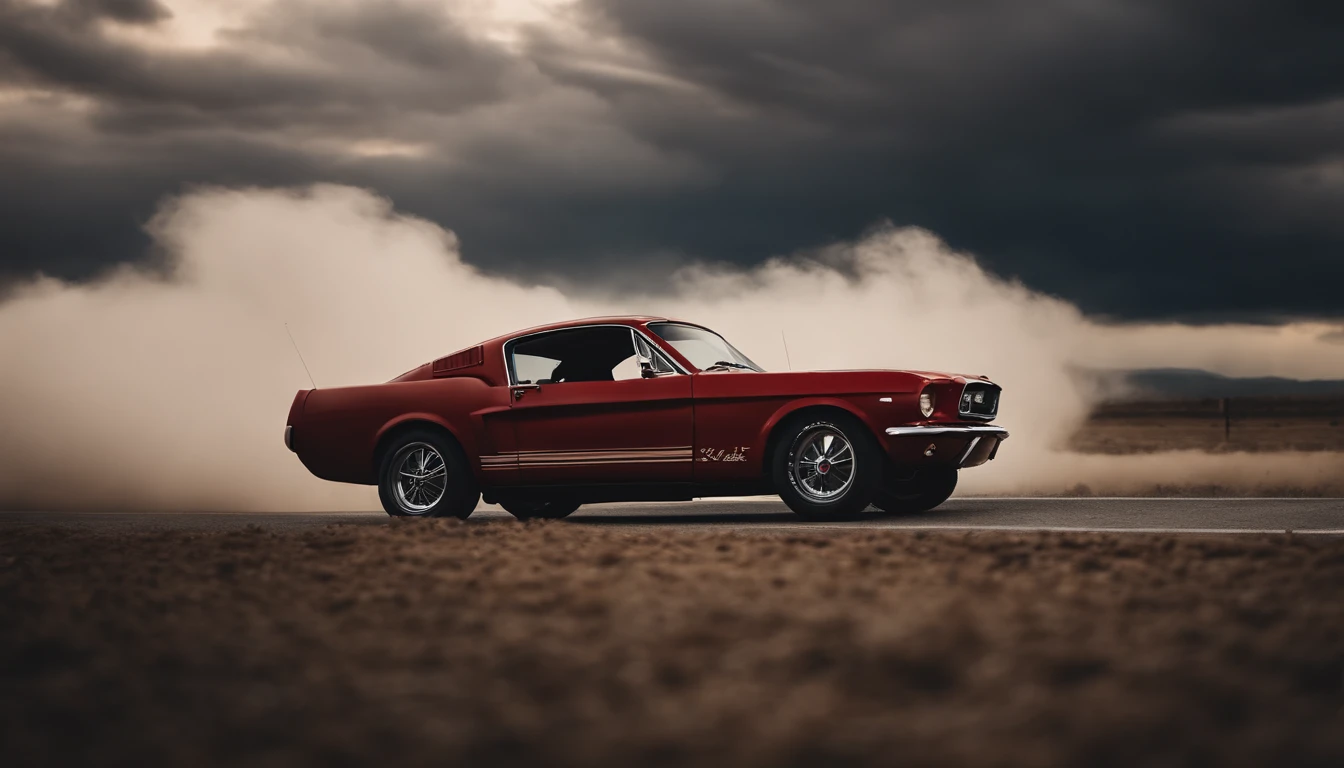 drifted mustang with cloud