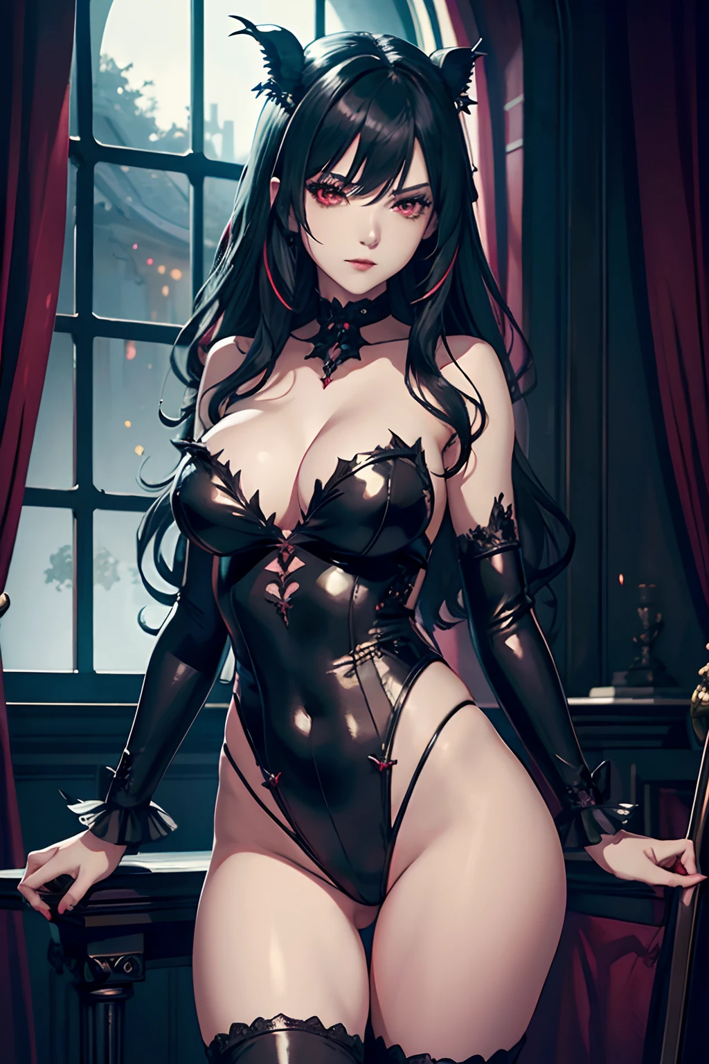 Carmilla, Vampires, Gothic, wide-hips, Extreme beauty, Full body, Leotard, Personification of desire, (detailed CG unity 8k wallpaper), (Best Quality), (Best Illustration),Colorful_girl_v2