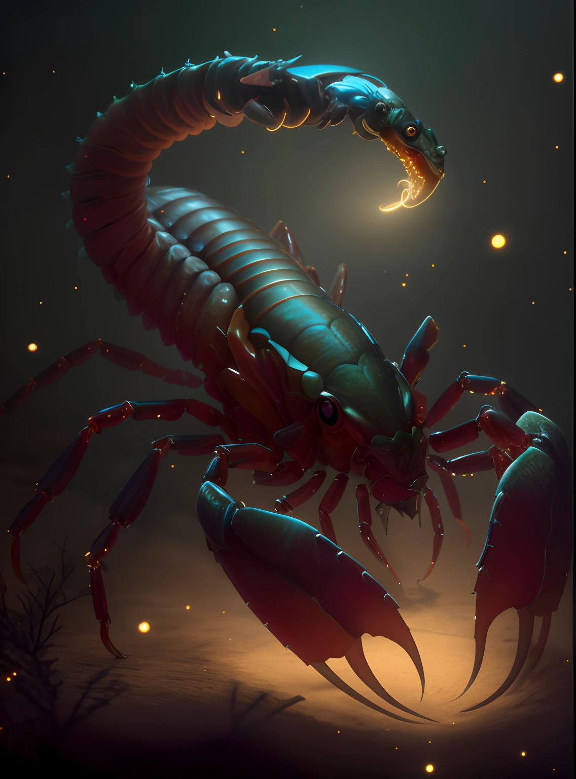 Masterpiece, Best quality, Extremely detailed 8k wallpaper, Scorpio，mkscorpion，pincers，Scorpio，Glow the opposite sex，Zodiac sign Scorpio，Sharp pliers，Detailed scales，Glowing spots