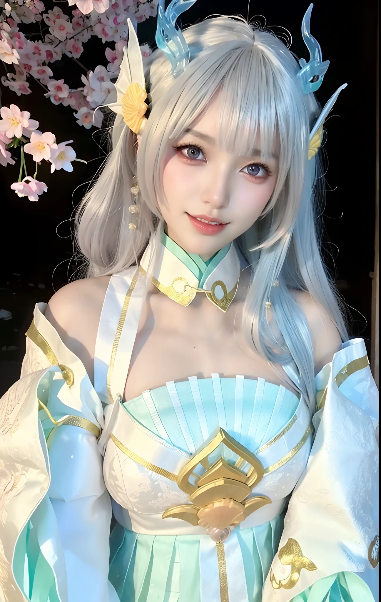 (ulzang-6500-v1.1:0.8),(RAW photo:1.2),((Photorealistic:1.4)),(Upper body),Best quality ,Masterpiece, An extremely delicate and beautiful, Extremely detailed ,CG ,Unity ,8K wallpaper, Amazing, finedetail, Masterpiece,Best quality,offcial art,Extremely detailed Cg Unity 8K wallpaper,absurderes, unbelievable Ridiculous, hugefilesize, Ultra-detailed, A high resolution, Extremely detailed,Beautiful detailed girl, Extremely detailed eyes and face, Beautiful detailed eyes,light in face,Cinematic lighting,1girll,view the viewer,east asian architecture,(The background is blurred out:1.2),Cherry blossoms, Lantern light, Depth of field,