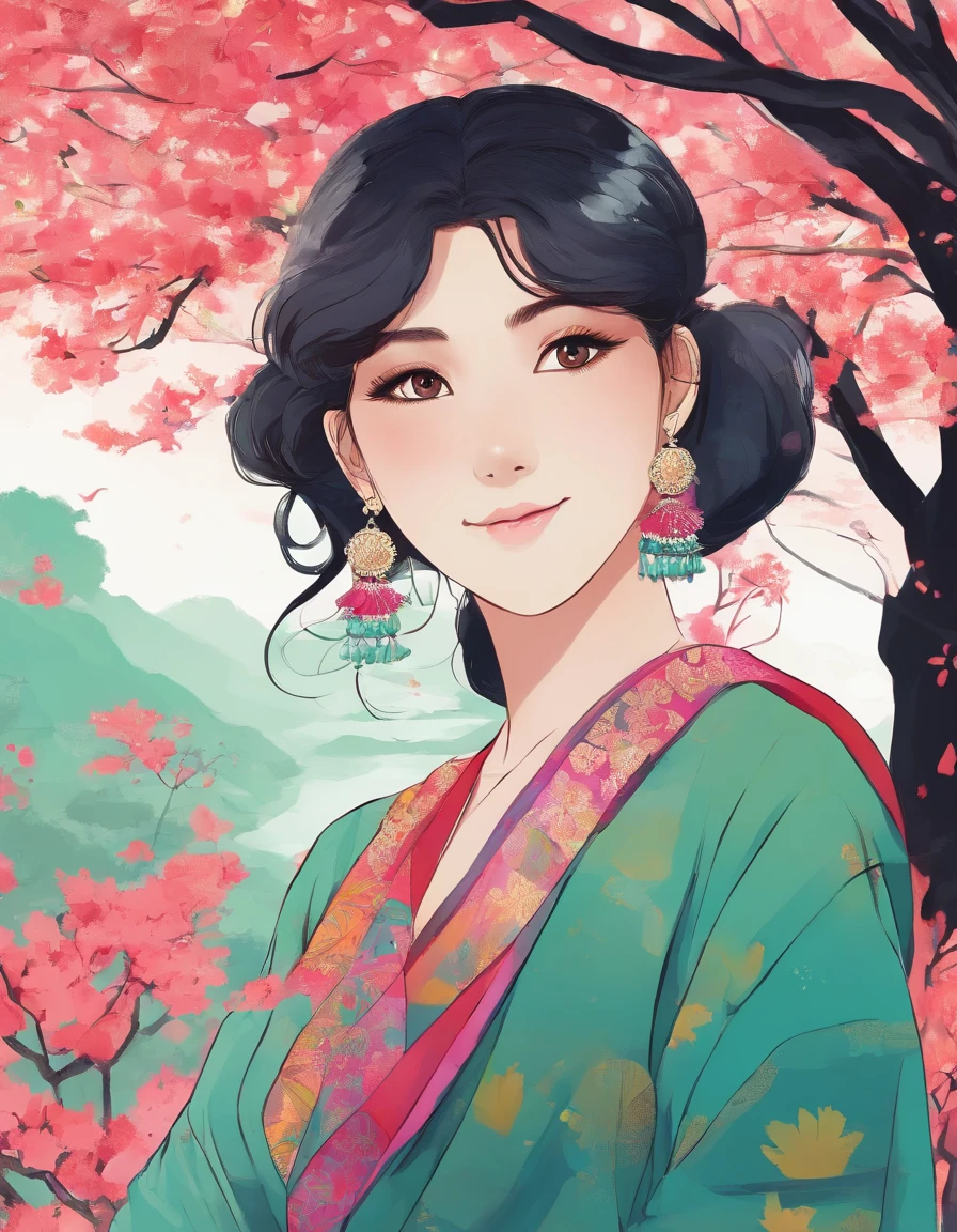 A 20 year old indian girl model inspired by korean face, cute smile, photoshoot, forest background, wearing saree