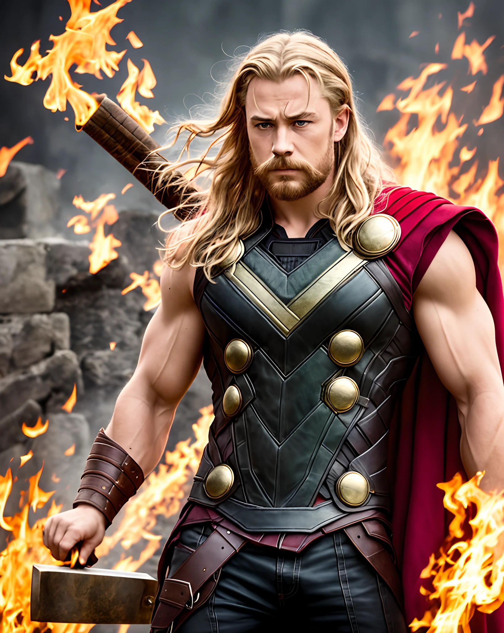 Schmied, Thor, Hephaestos, Amboss, Muskeln, Funken, Feuer, Schmiede, Hammer, lange Haare
