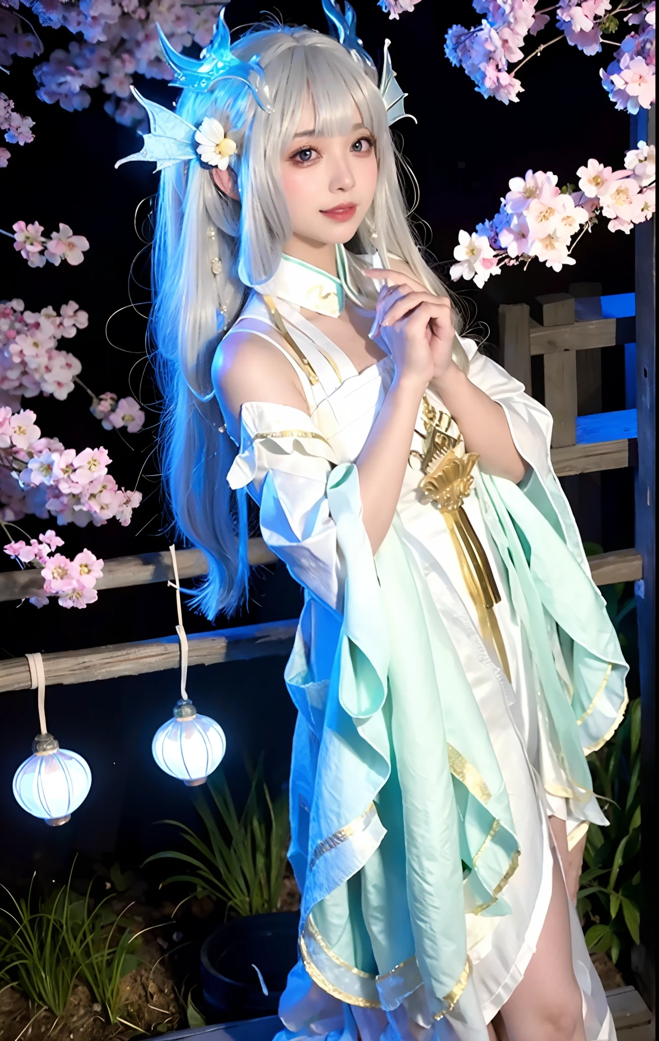 (ulzang-6500-v1.1:0.8),(RAW photo:1.2),((Photorealistic:1.4)),(Upper body),Best quality ,Masterpiece, An extremely delicate and beautiful, Extremely detailed ,CG ,Landscape photos ,8K, Amazing, finedetail, Masterpiece,Best quality,offcial art, 8K wallpapers,absurderes,Cherry blossoms, Lantern light, Depth of field,