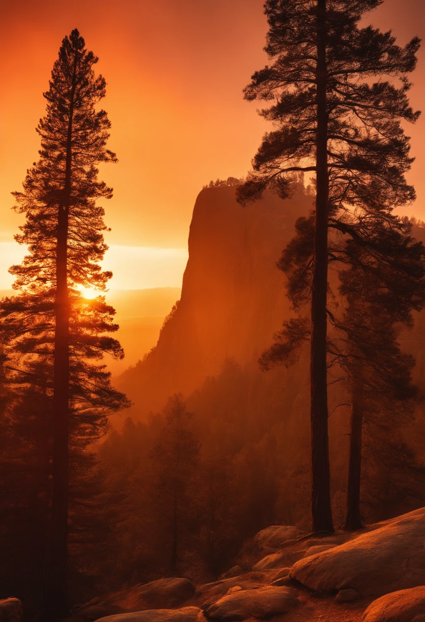 Golden Tarzan, Red Sunrise, Brown Rock, Pine Trees