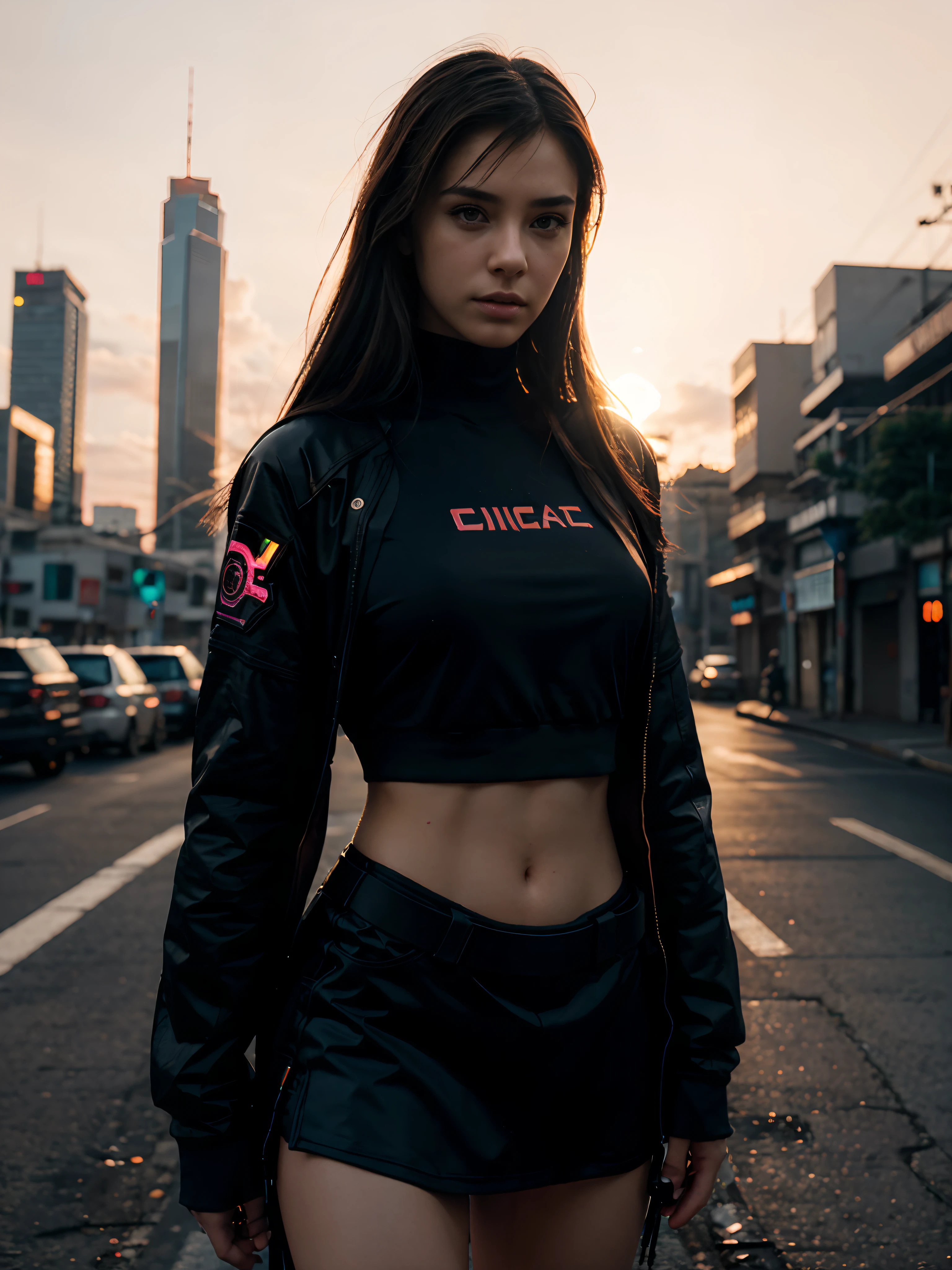 cyberpunk handsome girl ultra realistic with cat backlight sunset hyper
realistic depth of field natural lights
