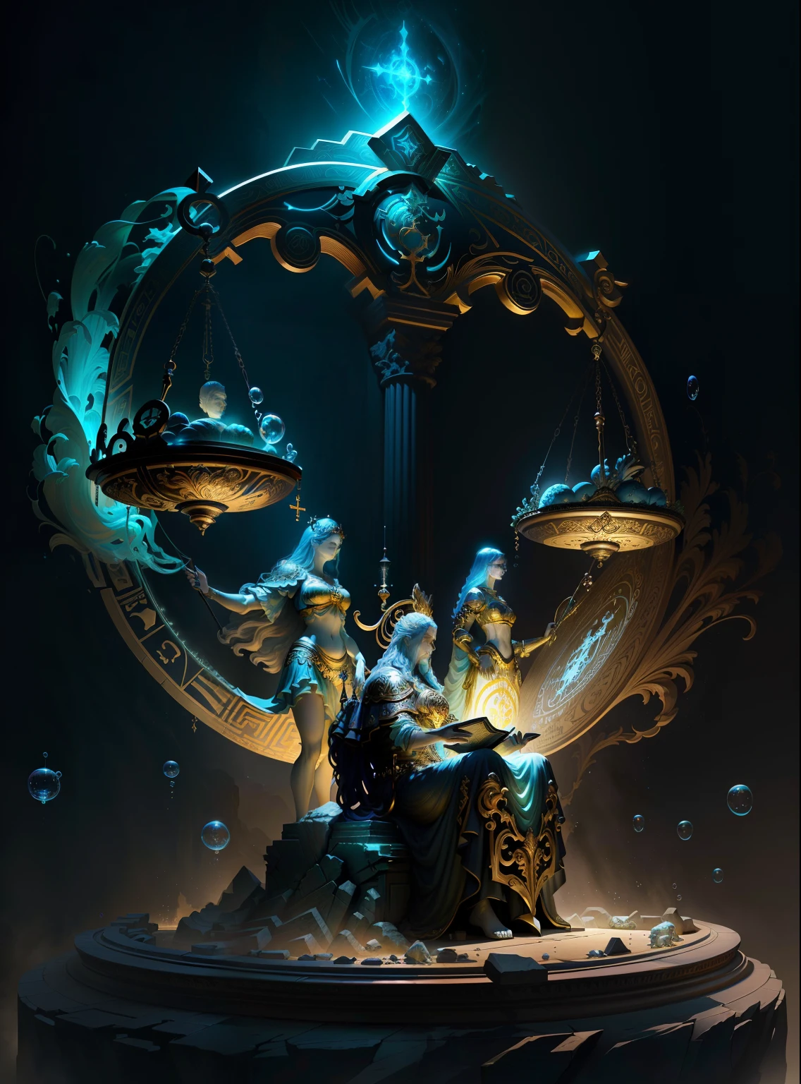 Digital painting of statues with proportions and bubbles, zodiac libra sign, libra symbol, High quality digital concept art, 8k hd wallpaperjpeg artifact, 8k hd wallpaperjpeg artifact, 8K high quality detailed art, Detailed digital 2D fantasy art, Tomasz Alen Kopera and CGsociety, High quality fantasy art