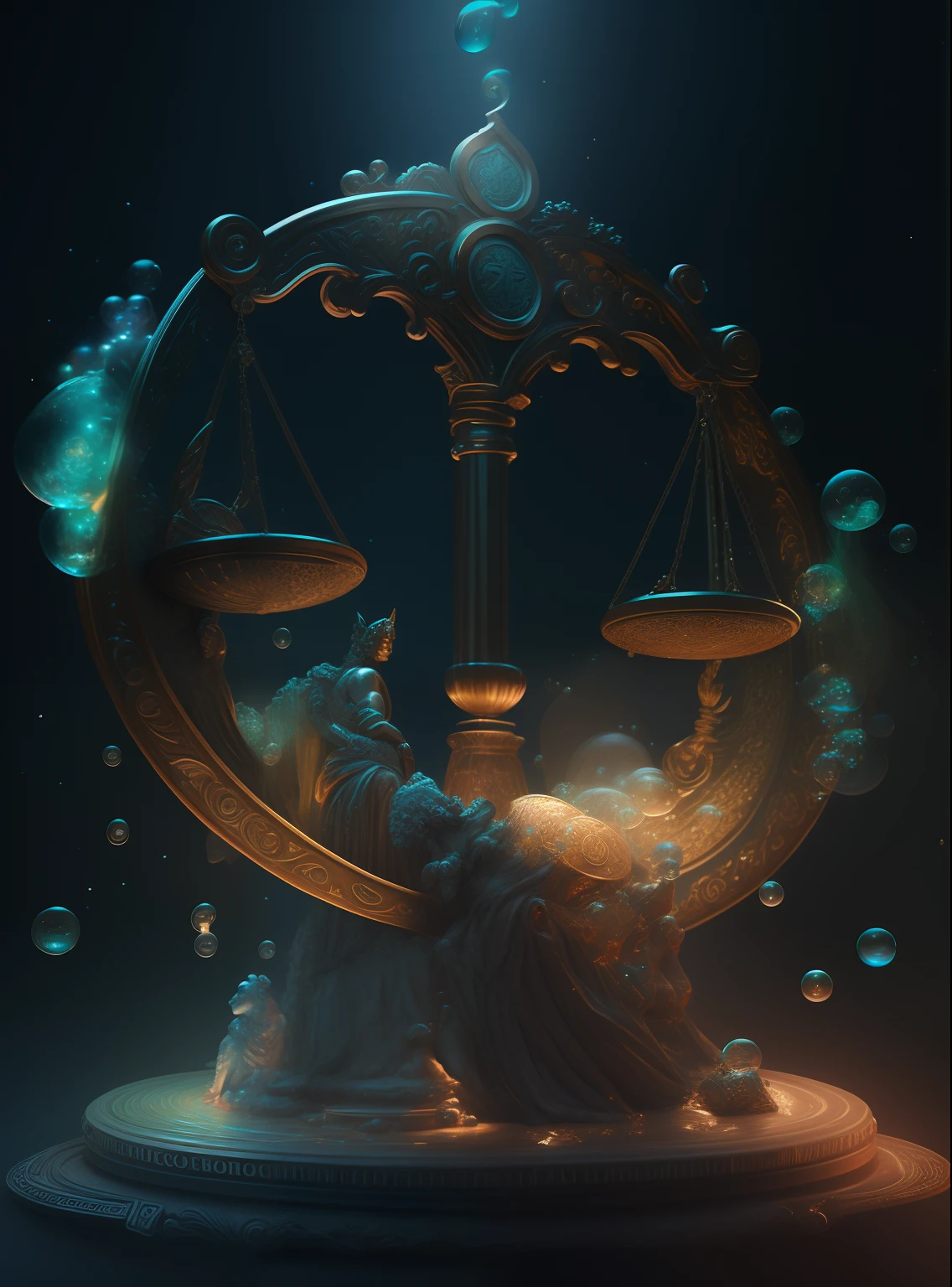 Digital painting of statues with proportions and bubbles, zodiac libra sign, libra symbol, High quality digital concept art, 8k hd wallpaperjpeg artifact, 8k hd wallpaperjpeg artifact, 8K high quality detailed art, Detailed digital 2D fantasy art, High quality fantasy art,Detailed screen,Retro,mito,Libra,Scales,Weighing pan
