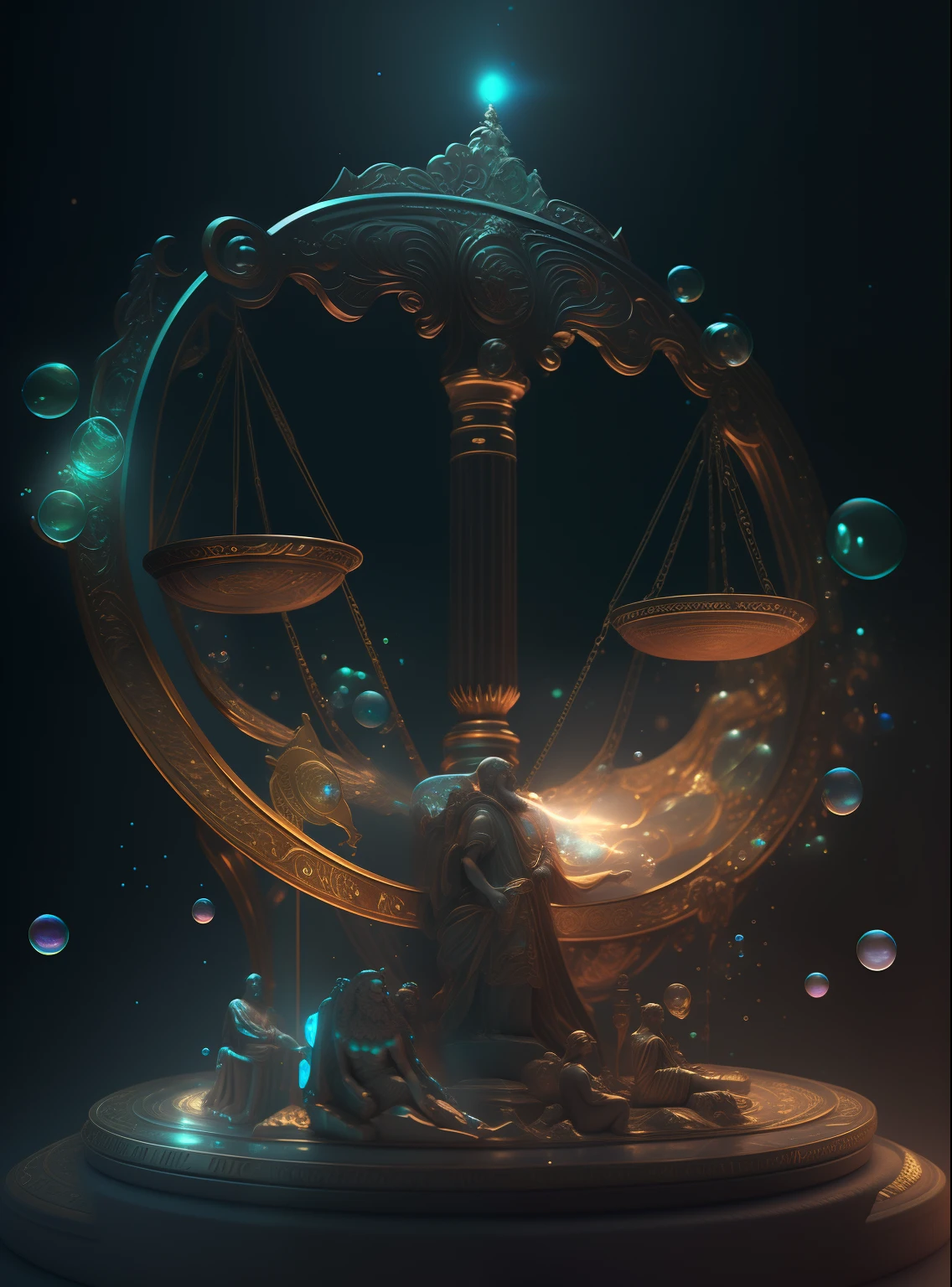 Digital painting of statues with proportions and bubbles, zodiac libra sign, libra symbol, High quality digital concept art, 8k hd wallpaperjpeg artifact, 8k hd wallpaperjpeg artifact, 8K high quality detailed art, Detailed digital 2D fantasy art, High quality fantasy art,Detailed screen,Retro,mito,Libra,Scales,Weighing pan