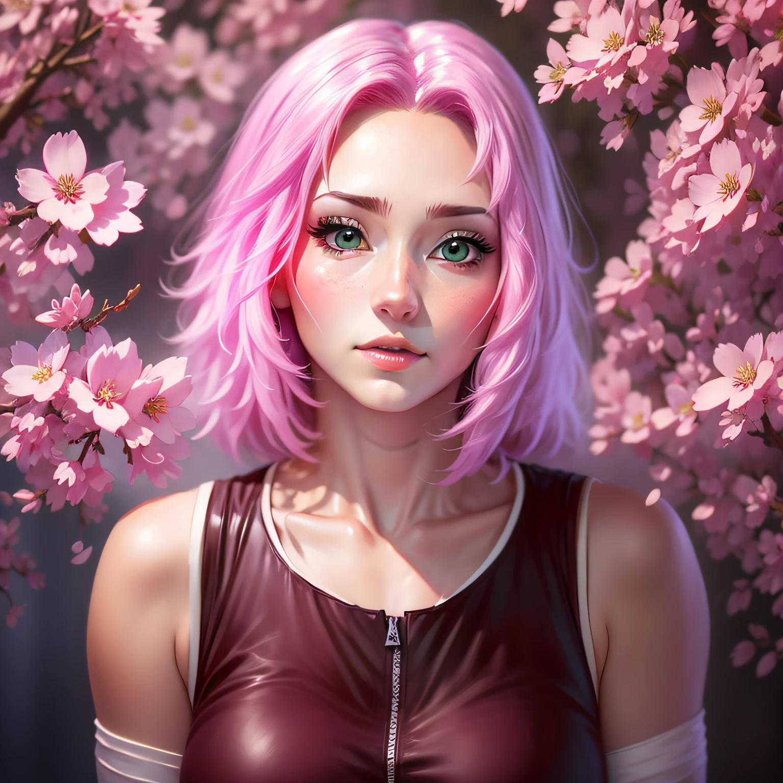 Sakura beautiful and tall short hair anime super realistic and well detailed