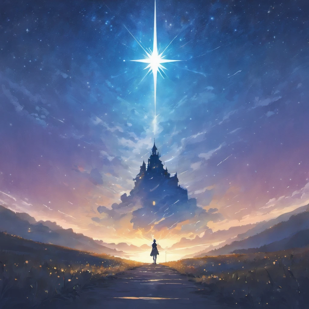 starrysky,destiny,samsara,perplexed,hearken,Heart,illuminations,front walking,Brighter,wanting,Not alone,soul,prop up,arrival,Dawn I recommend incorporating some key visual elements into the poster: -starry sky, Represents destiny and the universe - compass or arrow, Symbolizes guidance and direction - figures meditating or listening, Convey introspection – light generated through fog, Hope and clear hints - winding paths or trails leading to the bright horizon, For the journey and purpose - silhouettes of people supporting each other, For connection and unity - the sun rises, For a new beginning and dawn these visual elements with a color palette（Like night blue）The combination of, gold and purple, Can help convey information in a poetic and inspiring way. Kindly, If you have any other ideas or directions for the poster，Please let me know. I'm excited to help bring these ideas to life!