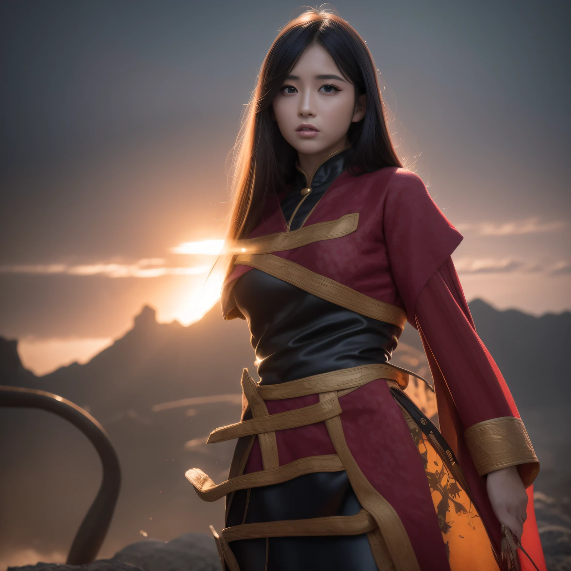 CG blockbuster,Asian woman poses in colorful bikini, photorealistic anime girl rendering, detailed face of a asian girl, 3 d anime realistic, Smooth anime CG art, Realistic. Cheng Yi, Realistic anime 3 D style, render of a cute 3d anime girl, Rendu portrait 8k, 3 D rendering character art 8 K, Kawaii realistic portrait, (Linen batik scarf), Angry fighting stance, looking at the ground, Batik linen bandana, Chinese python pattern long-sleeved garment, rainbowing(Abstract propylene splash:1.2), Dark clouds lightning background,废墟(realisticlying:1.4),Black color hair,Flour fluttering,Telephoto lens high, A high resolution, the detail, RAW photogr, Sharp Re, Nikon D850 Film Stock Photo by Jefferies Lee 4 Kodak Portra 400 Camera F1.6 shots, Rich colors, ultra-realistic vivid textures, Dramatic lighting,8K quality, Girls,Backstreets, Dark clouds lightning background(realisticlying:1.4),Black color hair,, RAW photogr, Sharp Re, Nikon D850 Film Stock Photo by Jefferies Lee 4 Kodak Portra 400 Camera F1.6 shots, Rich colors, ultra-realistic vivid textures, Drama lamp film CG society。,,Tropical canyon battle scene、Chinese big breasts、Vintage trench coat、three kingdom、ember、100 people、Faraway view、intense battles、high detal、masuter piece、NSFW,Multi-layered long-sleeved gauze garment,Quick-drying vest,Colorful cotton and linen sweater,Red and black snake cloak cloak,Doomsday ruins(废墟)Climb the streets(Armageddon)eyes filled with angry,He clenched his fists