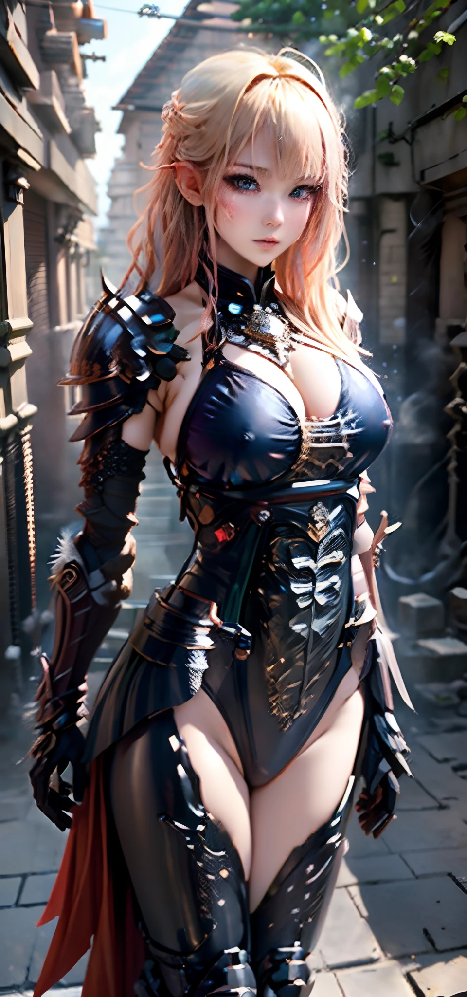(( (tmasterpiece),(Very detailed CG Unity 8K wallpaper),best qualtiy,cinmatic lighting,细致背景,beatiful detailed eyes,Bright pupils,(Very fine and beautiful),(Beautiful and detailed eyes description),ultra - detailed,tmasterpiece,hight resolution)), Curly, ((Dressed in insanely sexy bikini armor:1.4)), Rose gold armor, Richly decorated armor, a beautiful woman warrior, Shorthair, Platinum Blonde Hair, cleavage of the breast
