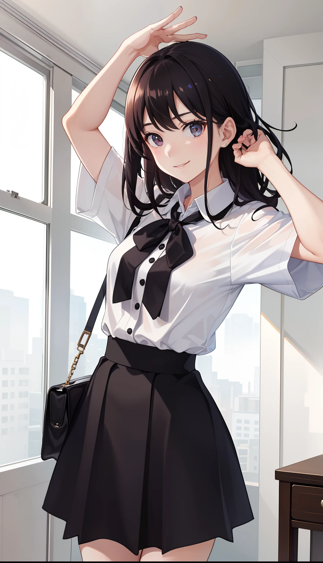 1girl in、A smile、The shirt、Blouse、(paler)skirt by the、(small tits)Chilarism、movement、