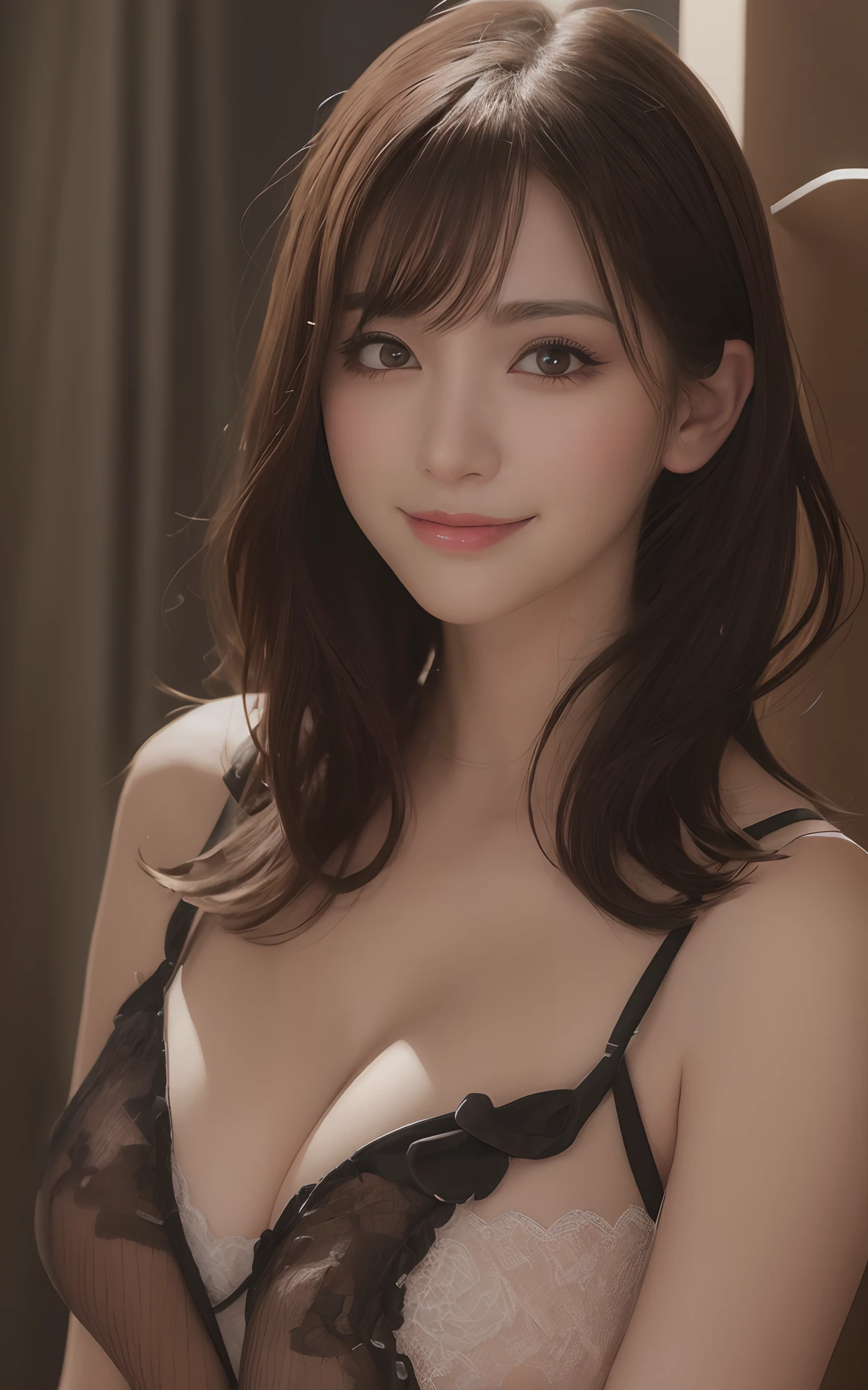 masutepiece, Best Quality, Illustration, Ultra-detailed, finely detail, hight resolution, 8K Wallpaper, Perfect dynamic composition, Beautiful detailed eyes, Nurse hat,Bob Hair, mid-chest, Natural Color Lip, Random and sexy poses,Smile,Hospital Rooms、20 years girl Colossal tits、White fishnet stockings、White underwear、Nurse's Jacket