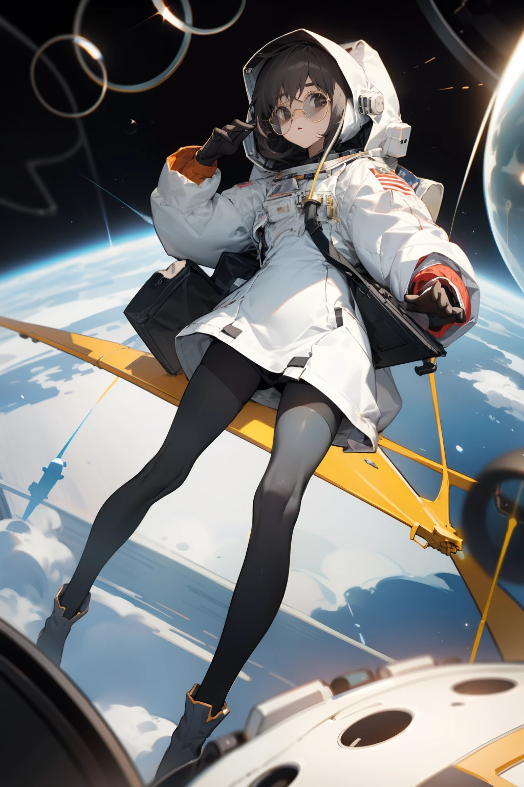 Black over-the-knee stockings,circle glasses,Bigchest,The astronaut