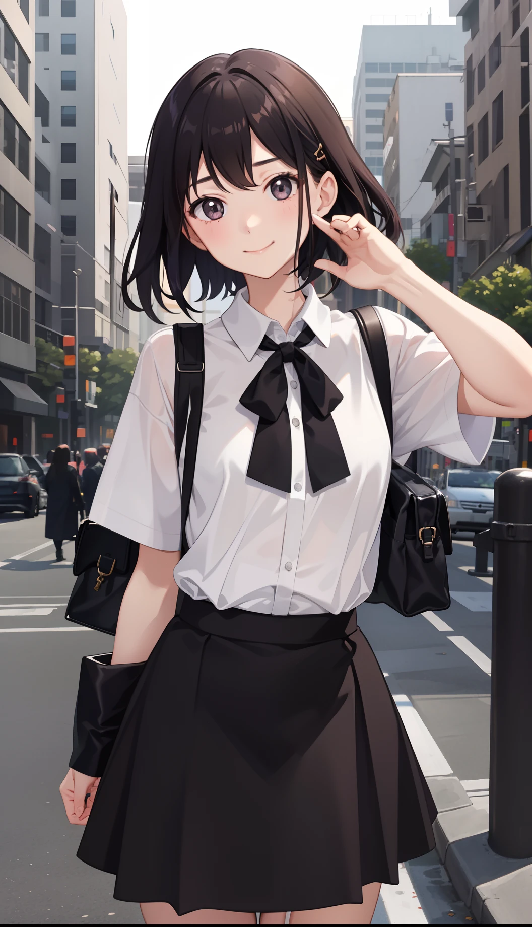 1girl in、A smile、The shirt、Blouse、skirt by the、(small tits)Chilarism、movement、