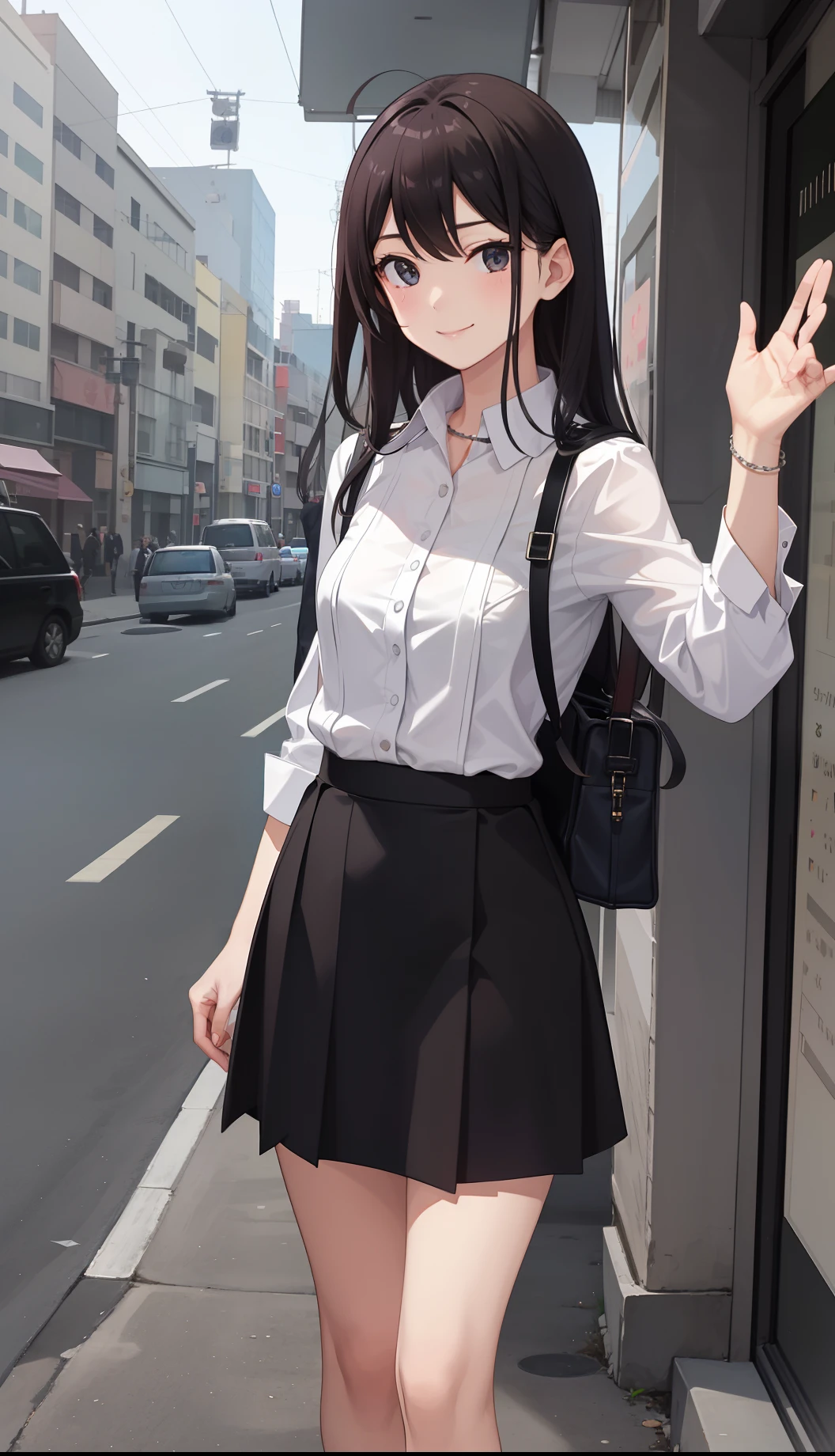 1girl in、A smile、The shirt、Blouse、skirt by the、（small tits）Chilarism、movement、