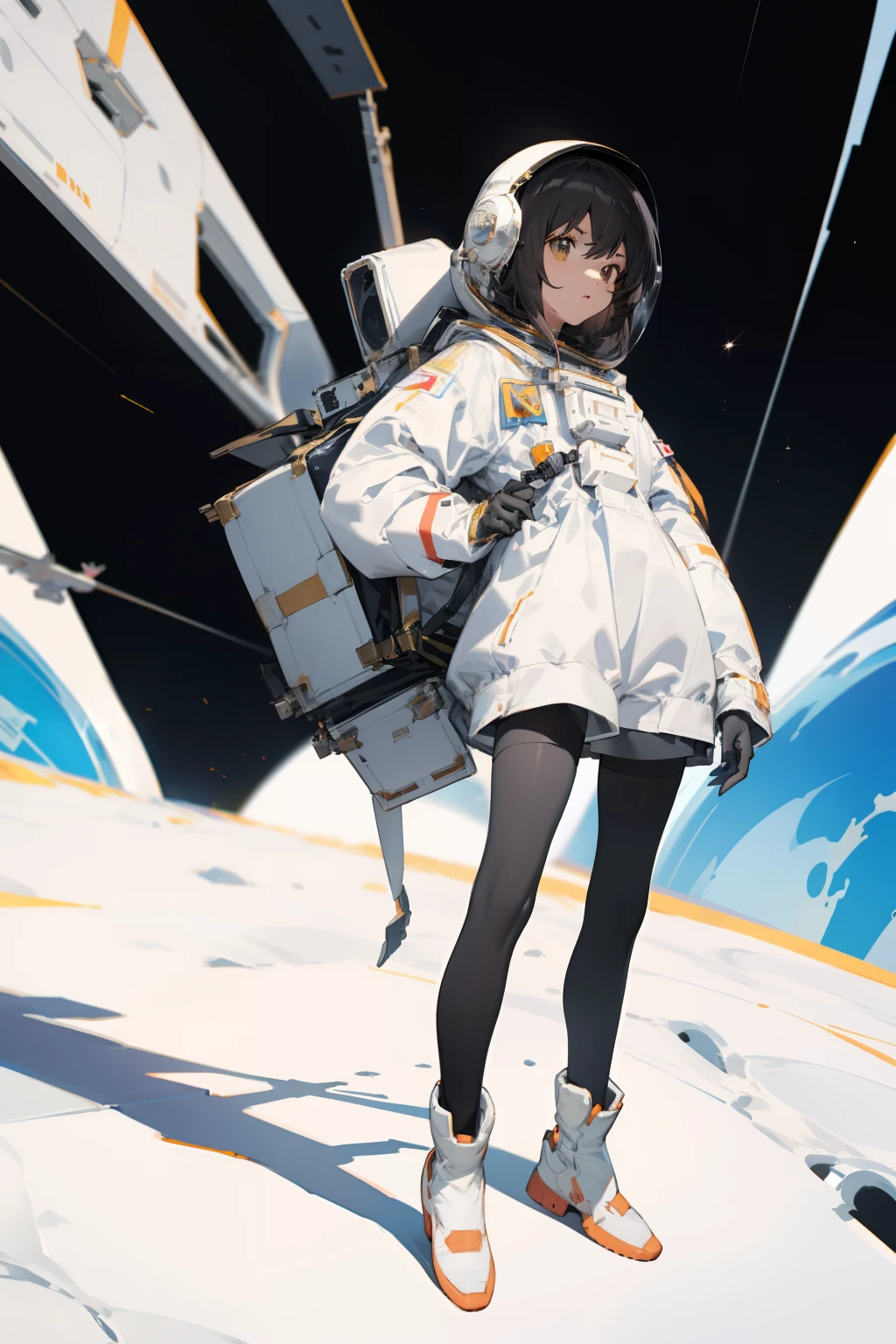 Black over-the-knee stockings,Bigchest,The astronaut,Astronaut helmet