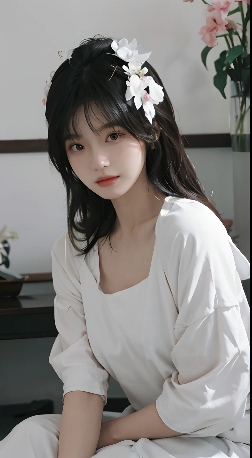 best qualtiy,tmasterpiece,超高分辨率,(realisticlying:1.4),Close-up of white dress, gorgeous chinese models, Gorgeous young Korean woman, beautiful Korean women, yanjun cheng, xintong chen, ruan jia beautiful!, Beautiful young Korean woman,