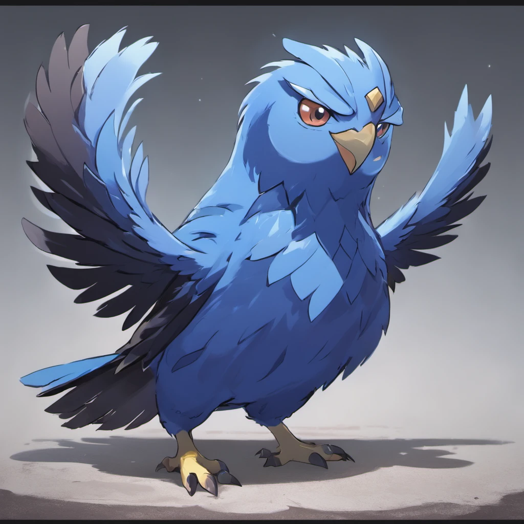 Artwork by zhulya,front view,low angle,close up,all boddy comission,gryphon,feral,solo,balls,sheath,grohnass gryphon,(beak,talon,wings,feral,blue feathers)