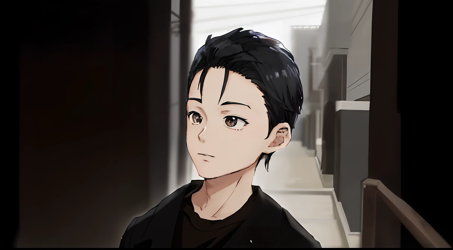 anime boy with black hair and black shirt looking to the side, made with anime painter studio, boy has short black hair, high detailed face anime, detailed anime soft face, young anime man, anime style character