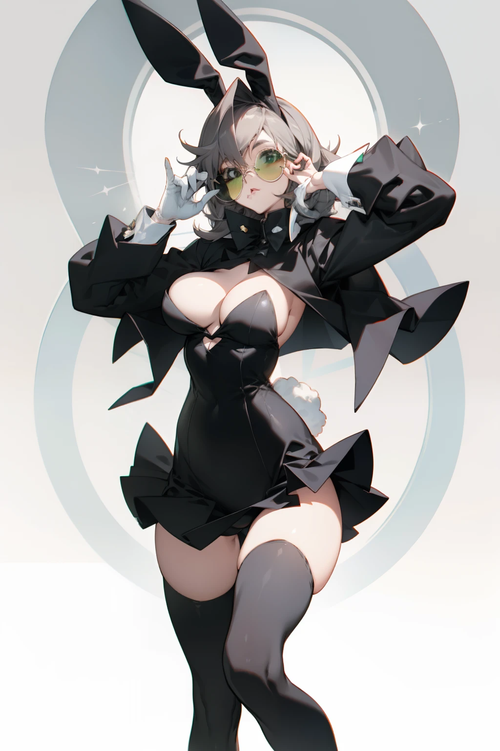 Black over-the-knee stockings,Bigboobs,circle glasses,edgBunny,bunnygirl