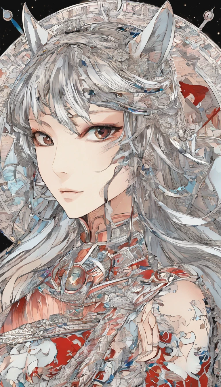 The animal ID is a horse,The design of the eyes resembles the Egyptian eye,The armor on the chest is like an hourglass,The shoulders are modeled on muscles,Hand armor is like bones,Just draw the upper body,The whole body color is red