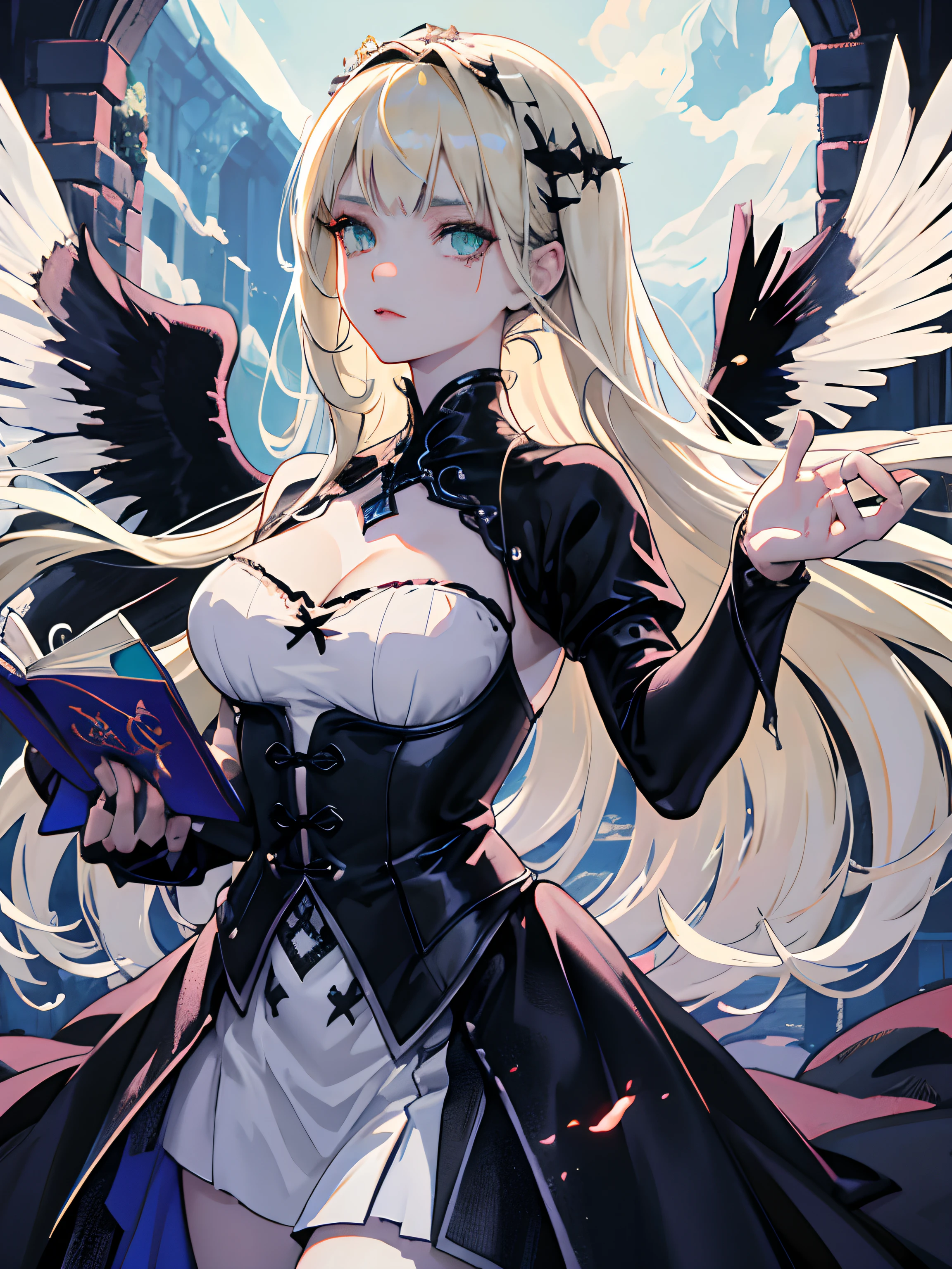 ((masterpiece, best quality)), (1girl), (solo), (female focus), (ash blonde hair, long hair), green eyes, arms behind back, sad eyes, cold facial expression, cold look, gothic dress, pale skin, colour grading, dark illustration, extreme quality, radiant, extremely detailed, ultra-detailed face, ultra hd 8k, ultra digitality, mythical, dark lightning, perfect face, beautiful, (perfect composition: 1. 4), detailed face and body, award-winning photography , fields, detailed face, detailed hands, looking at the viewer, cinematic lighting, embers, fantasy background, water splashes, foggy haze, (necromancer), (villain), faux traditional media, (masterpiece, best quality, ultra-detailed, best shadow), (beautiful detailed face, feminine features), (best illumination), ((cinematic light)), colorful, hyper detail, dramatic light, intricate details, (dark circle under eyes), gothic, decadence, stunning, eerie