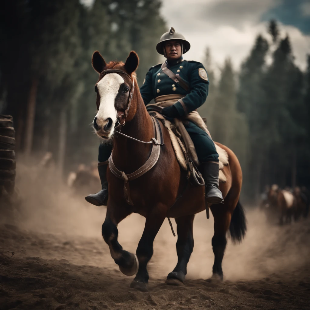 panda soilder on horse