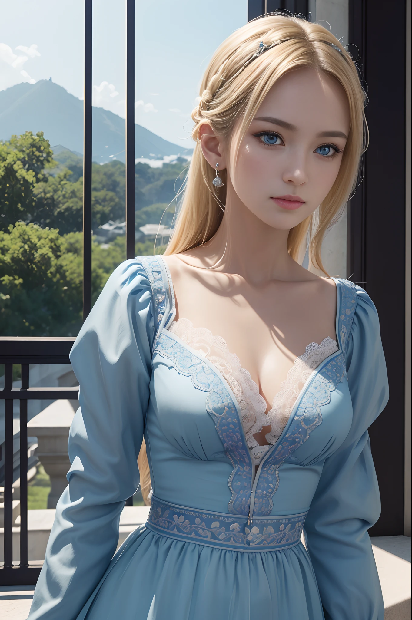 8k、top-quality、Actual image、intricate-detail、ultra-detailliert、超A high resolution、Depth Field、(Photorealsitic、realisitic:1.2)、​masterpiece、Photo of an aristocratic girl、european woman、Wearing a jacket、croptop、blue eyess、blonde  hair、blue eyess、独奏、suns、blue open sky、 top-quality、realisitic、Photorealsitic、(intricate detailes:1.2)、(delicate detail)、(Cinematic light)、Clear Line、foco nítido、lifelike face、Detailed face Unity 8K wallpaper、超A high resolution、(Photorealsitic:1.4)、looking at viewert