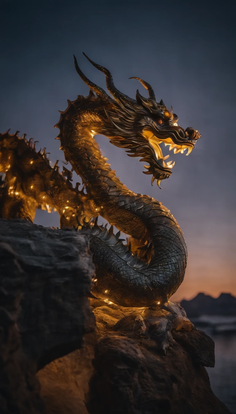 Chinese dragon made with drone light at night