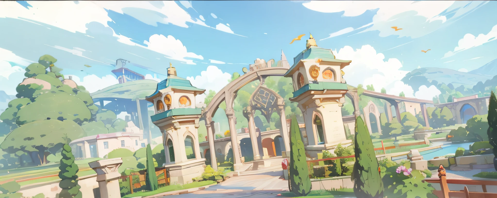 landscape, ray tracing, comics, 3d rendering, cartoon, beautiful style, sunny, outdoor, detail, 4K, HD, high quality