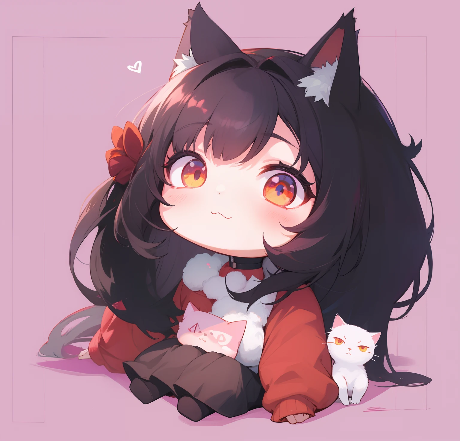 anime girl with a sexy red ayes and fluffy black hair with a cat in her lap, cute anime catgirl, anime girl with cat ears, cute!! chibi!!! catgirl, anime catgirl, beautiful anime catgirl, cute anime, very beautiful anime cat girl, anime moe artstyle, very beautiful cute catgirl, anime cat, sexy anime girl, girl with cat ears, pixiv, sexy red ayes and fluffy black hair cat girl