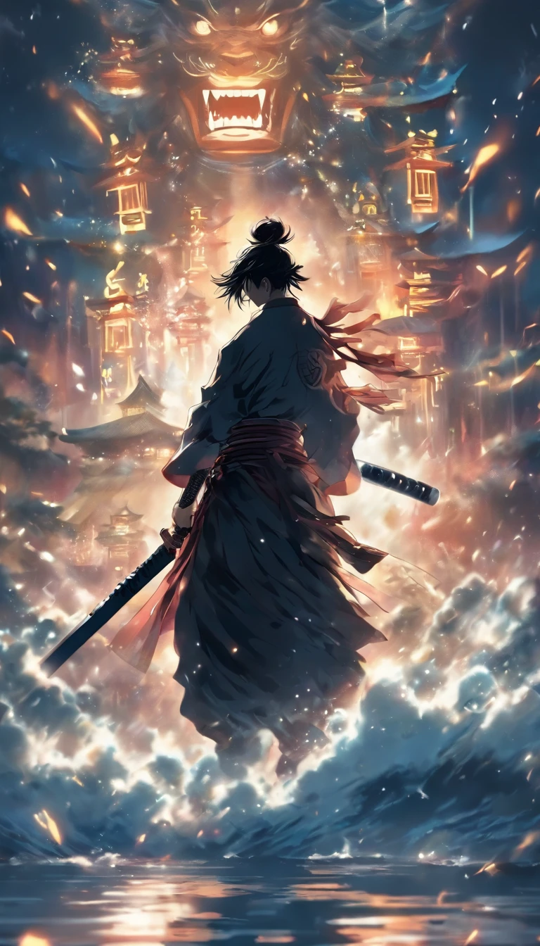 ((Masterpiece)),(Best quality)),Faraway view,There were twenty swords suspended in the air,Sword Rain,Young samurai,Infinite Sword System,Glow effects,Hyper-realistic,Ultra photo realsisim,Chinese black and white ink style,Black and white,Decolorization,Smudge,ink,8K,super-fine,high qulity,OC renderer