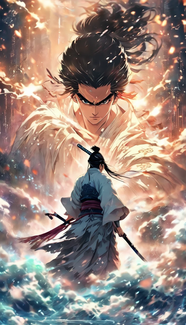 ((Masterpiece)),(Best quality)),Faraway view,There were twenty swords suspended in the air,Sword Rain,Young samurai,Infinite Sword System,Glow effects,Hyper-realistic,Ultra photo realsisim,Chinese black and white ink style,Black and white,Decolorization,Smudge,ink,8K,super-fine,high qulity,OC renderer