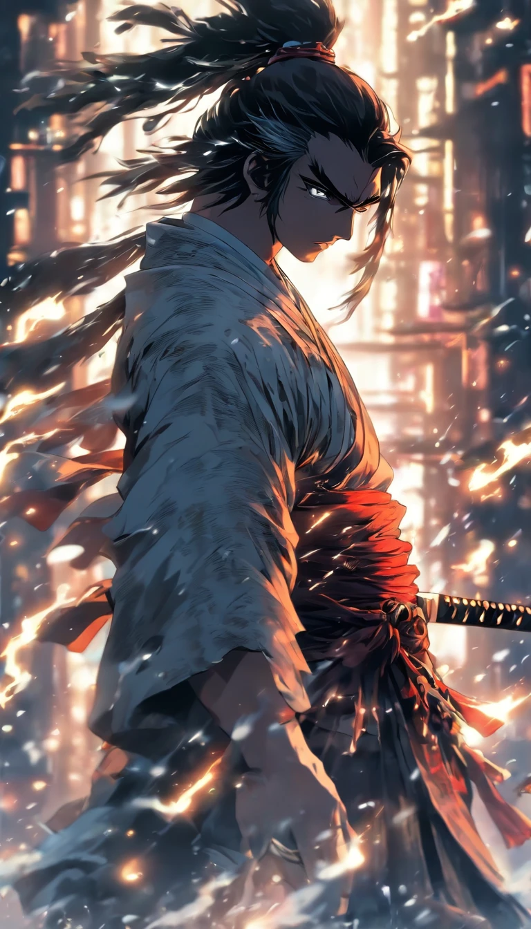 ((Masterpiece)),(Best quality)),Faraway view,There were twenty swords suspended in the air,Sword Rain,Young samurai,Infinite Sword System,Glow effects,Hyper-realistic,Ultra photo realsisim,Chinese black and white ink style,Black and white,Decolorization,Smudge,ink,8K,super-fine,high qulity,OC renderer