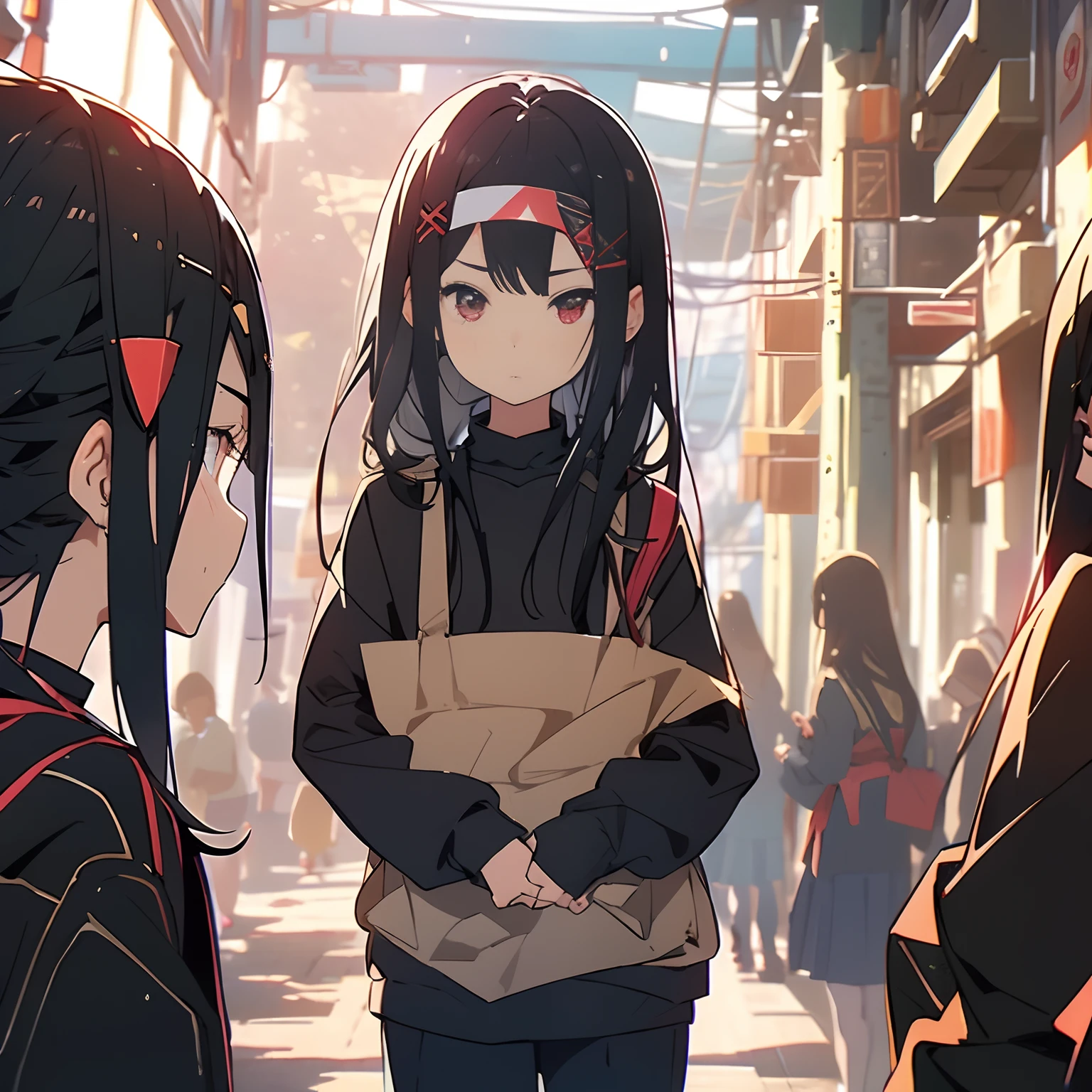 quadratic element，jk，Black long straight，Red eyes，The headband lifts the forehead for long hair