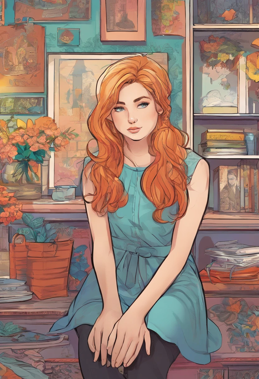 masterpiece, high quality portrait of a young girl named Anna, sitting in her room. She is looking into the distance, with a thoughtful expression on her face.