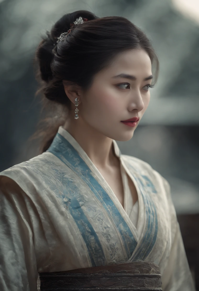 Masterpiece, Best, Night, full moon, 1 female, Mature woman, Chinese style, Ancient China, Sister, Royal Sister, Cold face, Expressionless, Silver white long haired woman, Light pink lips, calm, Intellectual, Three bangs, Grey Eyes, assassins, Long sword, swordsman, Fighting, Street view, Facial details,Beautiful woman, Long hair, Brown hair, Medium breasts, Blue eyes, White shirt, Hot pants,