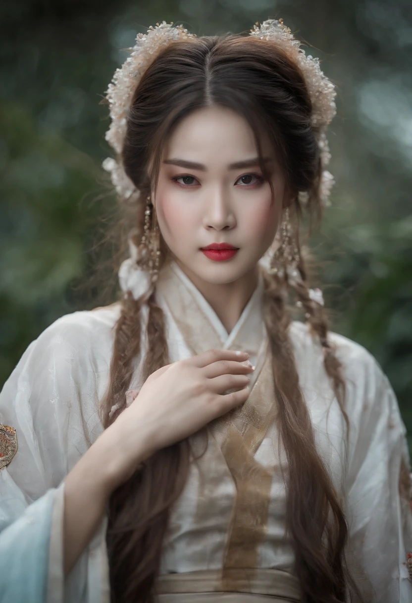 Masterpiece, Best, Night, full moon, 1 female, Mature woman, Chinese style, Ancient China, Sister, Royal Sister, Cold face, Expressionless, Silver white long haired woman, Light pink lips, calm, Intellectual, Three bangs, Grey Eyes, assassins, Long sword, swordsman, Fighting, Street view, Facial details,Beautiful woman, Long hair, Brown hair, Medium breasts, Blue eyes, White shirt, Hot pants,