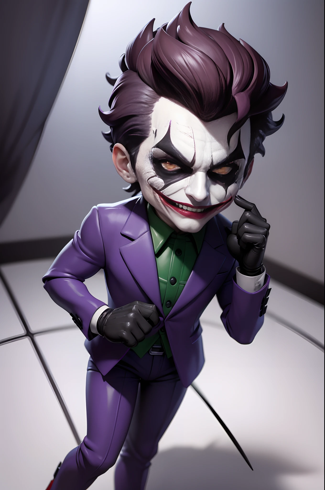 Portrait of the Joker, the rival of Betman, traditional figure of comics. Highly detailed, chibi action figure