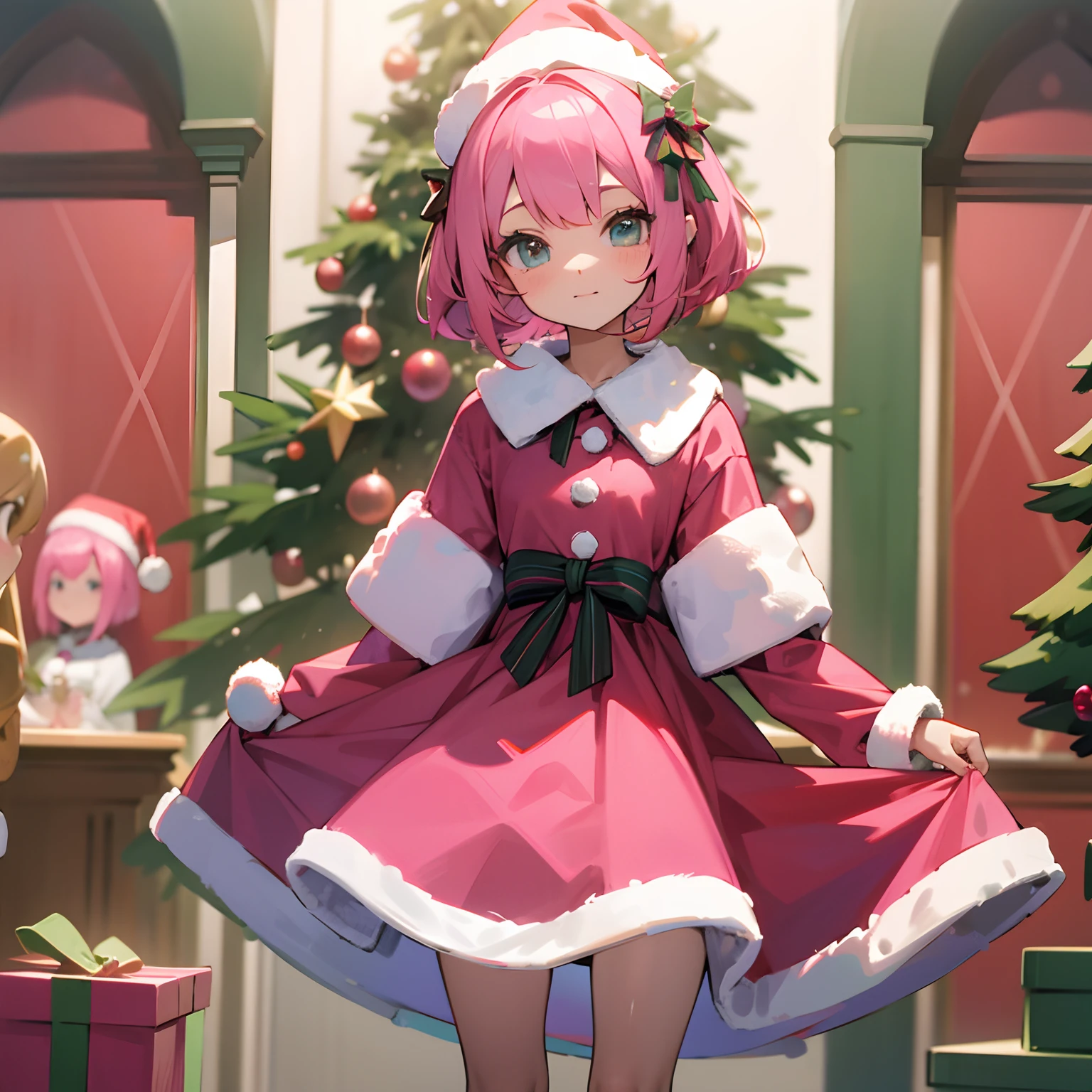 Fluffy pink hair bob hair girls Christmas costume