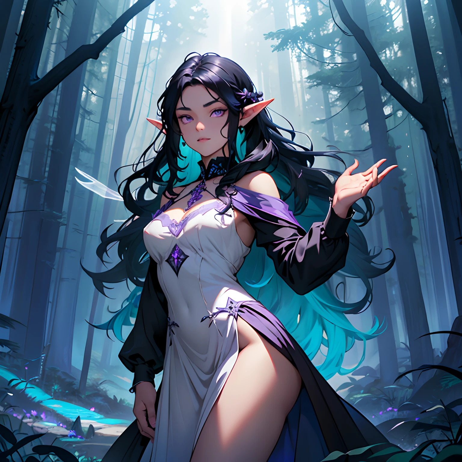 Morgana, a 74 meter titanid, emerges from a dense jungle at dusk, her green, glowing skin shining with a mystical glow. Her long, tangled hair falls in wild strands over her shoulders.. Naked and majestic, standing in a forest clearing, her posture is dominant and sensual, with one leg raised over a fallen log and one hand caressing his hip. His eyes, full of desire and power, They look at the tiny humans at their feet, fascinated by his presence. With a fierce smile, slowly raise your right foot, mercilessly crushing a small person under its titanic weight. His robust, sculpted body exudes an aura of jungle eroticism., enveloping everyone in a spell of desire and absolute submission.