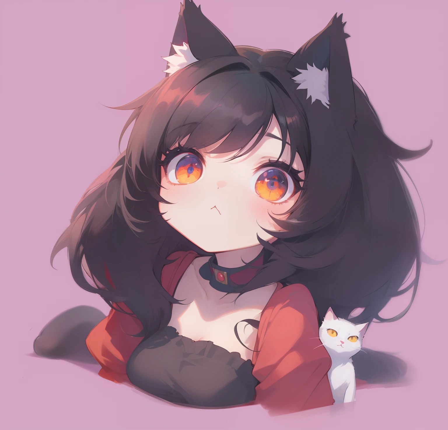 anime girl with a sexy red ayes and fluffy black hair with a cat in her lap, cute anime catgirl, anime girl with cat ears, cute!! chibi!!! catgirl, anime catgirl, beautiful anime catgirl, cute anime, very beautiful anime cat girl, anime moe artstyle, very beautiful cute catgirl, anime cat, sexy anime girl, girl with cat ears, pixiv, sexy red ayes and fluffy black hair cat girl