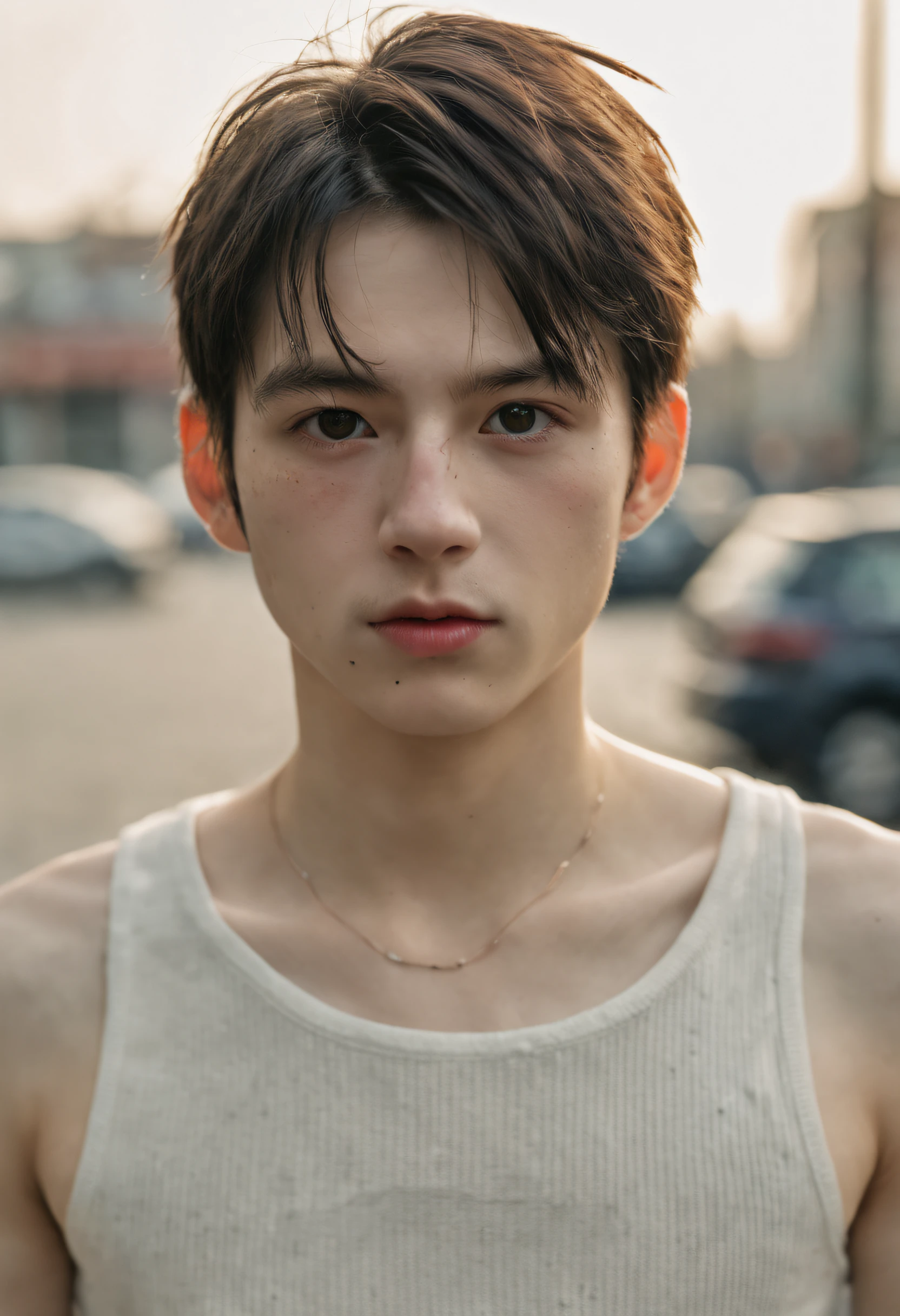 xxmix, Thorough, analog style, eye focus, highest quality, (highly detailed skin), photo of a exquisitely beautiful pale skin punk Dutch boy, , perfect face, alluring eyes, skin pores, (piercing:0.5), indoor, messy bedroom, (bokeh:0.6), sharp focus, dappled lighting, (backlighting:0.7), film grain, photographed on a Sony A7R IV, 18mm F/1.7 cine lens, (highly detailed, intricately detailed), 8k, HDR, seductively posing, front view, (uppper body:0.9)