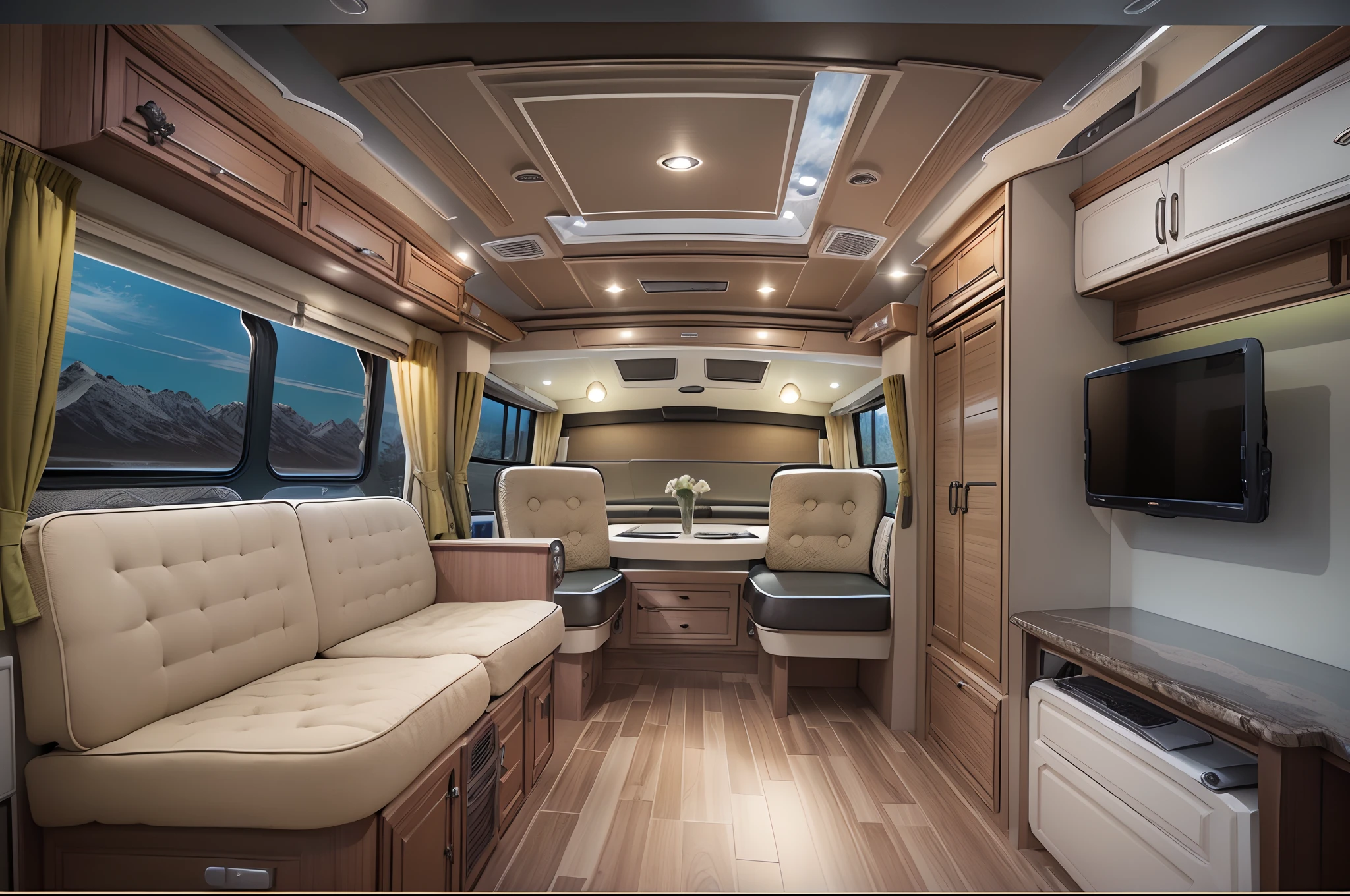 (Best quality,4K,8K,A high resolution,Masterpiece:1.2),Ultra-detailed,(Dream motorhome,Campervan:1.37), voluminetric lighting, Global illumination,