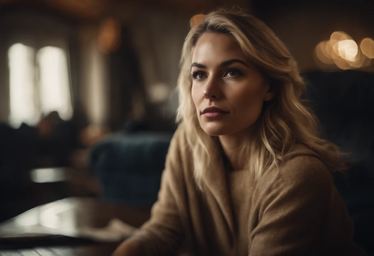 Femme blonde devant la tv