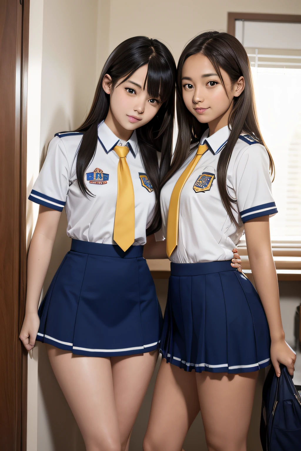 Two High School Girls Same uniform Standing full bodyesbian